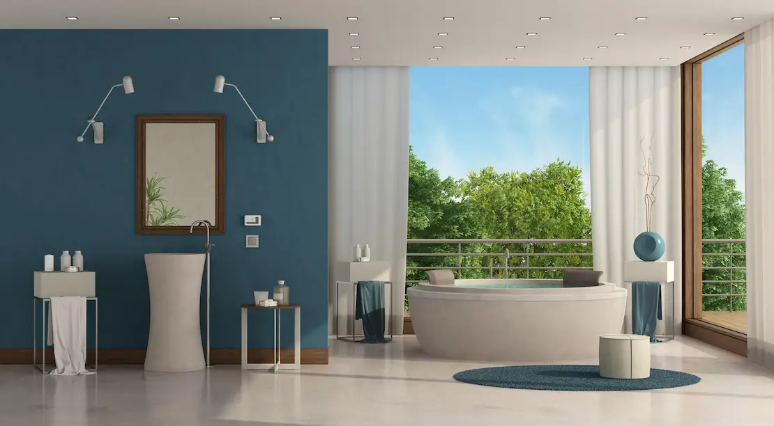 Espacioso cuarto de baño decorado con microcemento en Donosti