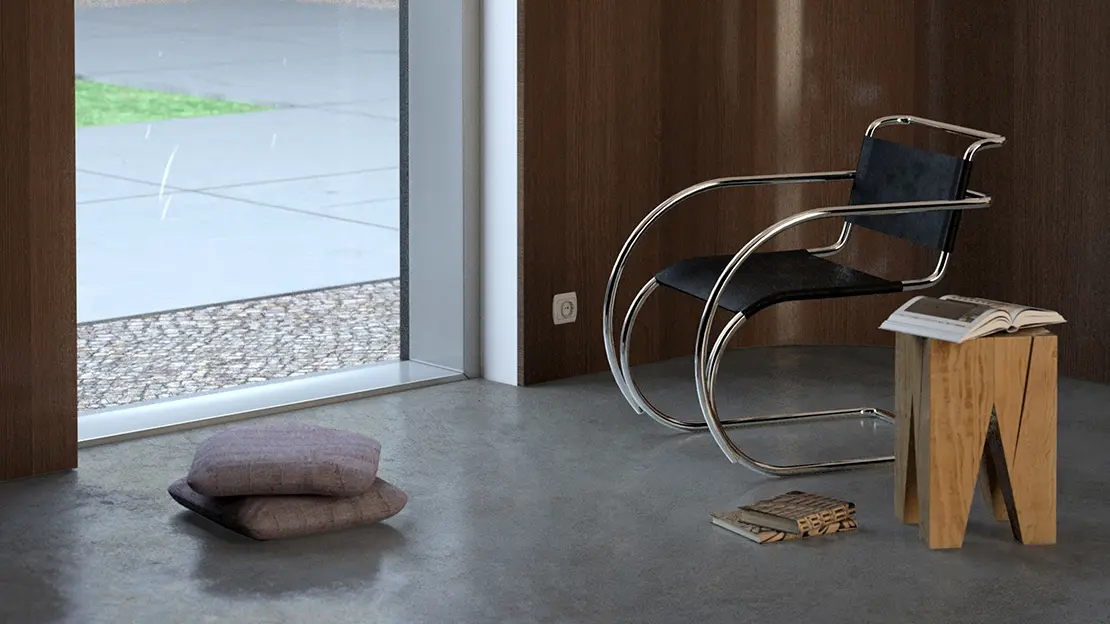 Living room with polished concrete floor