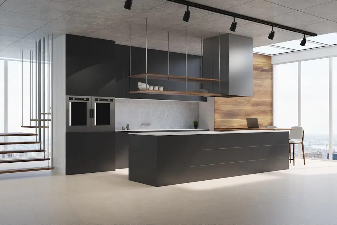 Renovated retro style kitchen with microcement over tiles