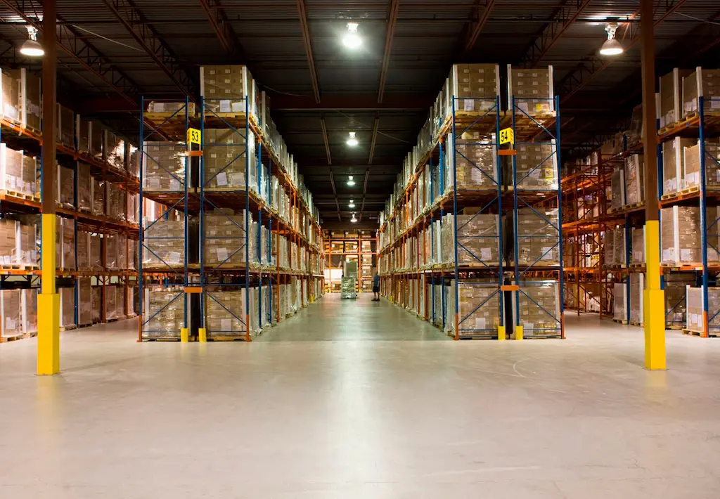 Large warehouse with epoxy resin floor