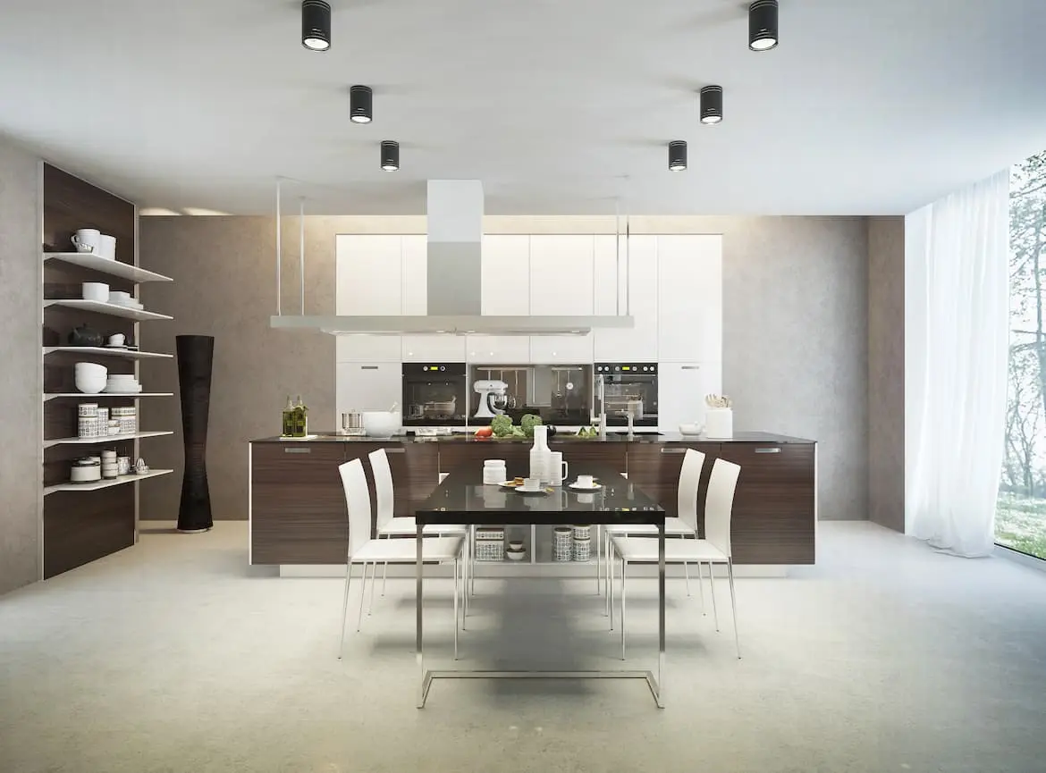Modern kitchen with a combination of microcement and dark wood