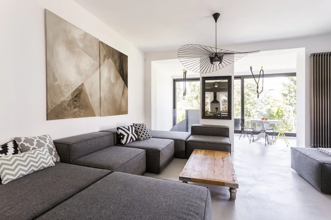 Luxury living room with microcement floor