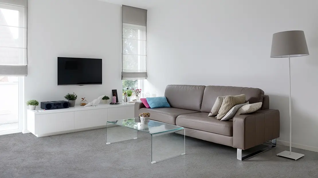 Living room with polished concrete floor