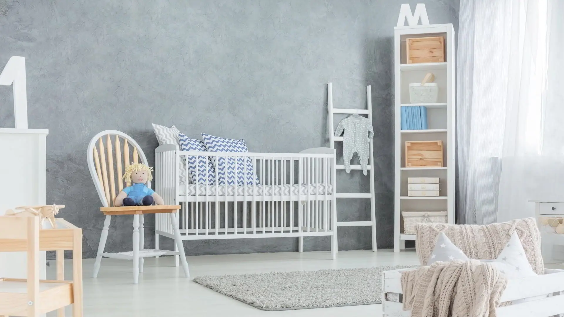 Luxury children's room with microcement in gray color