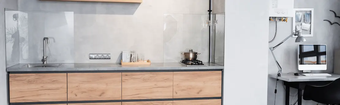 Cocina abierta con micromortero base cal