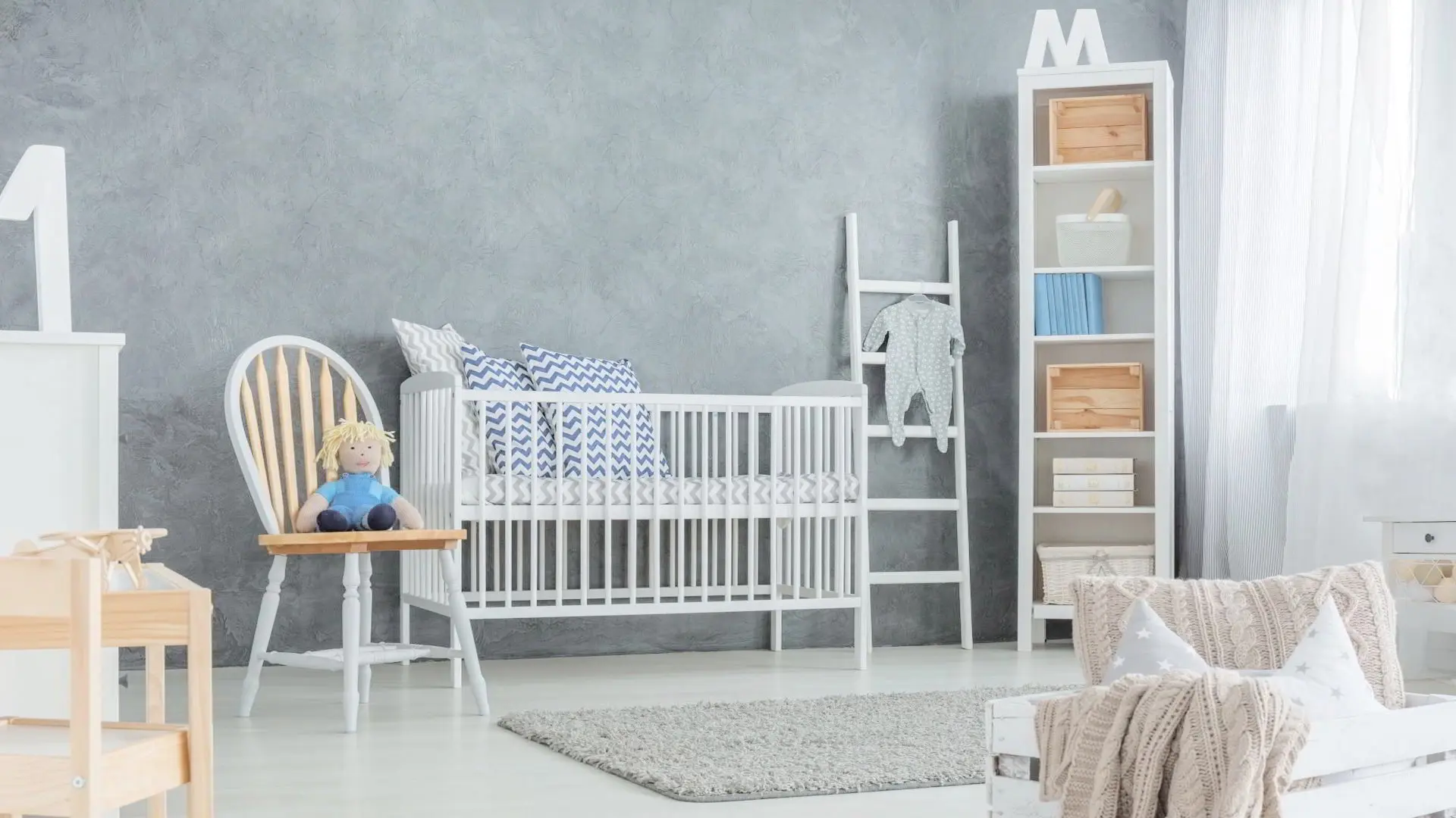 Chambre de luxe pour enfants avec béton ciré en gris