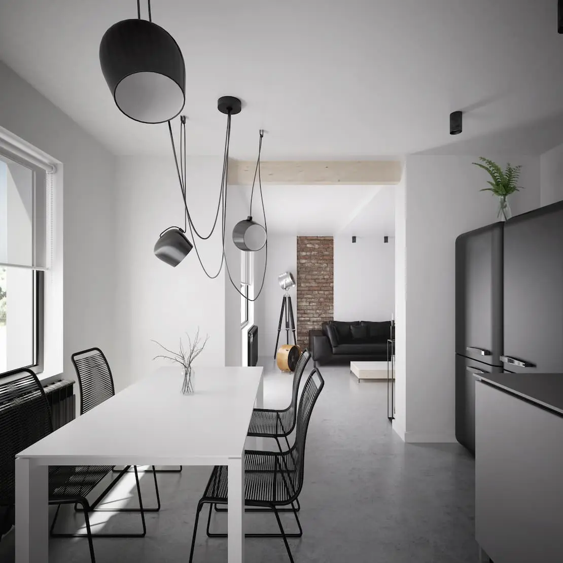 Dapur modern dengan meja beton mikro hitam