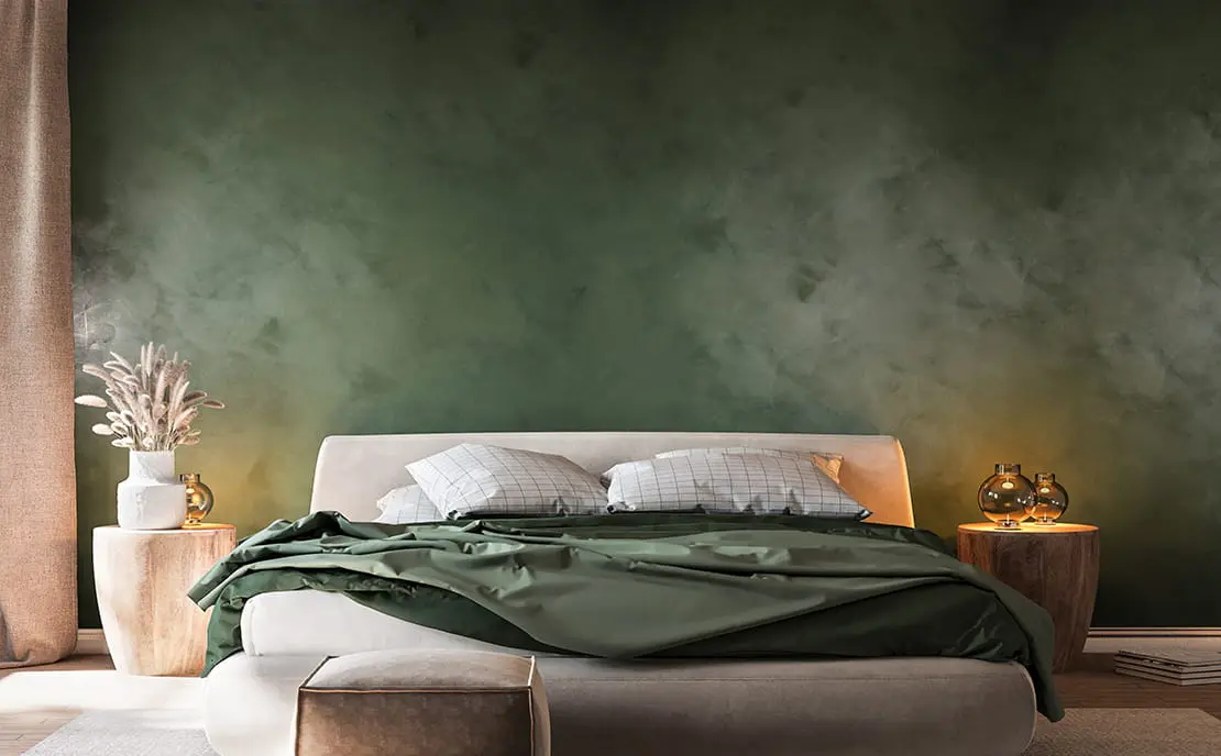 Phòng ngủ với tường bằng vữa Venice